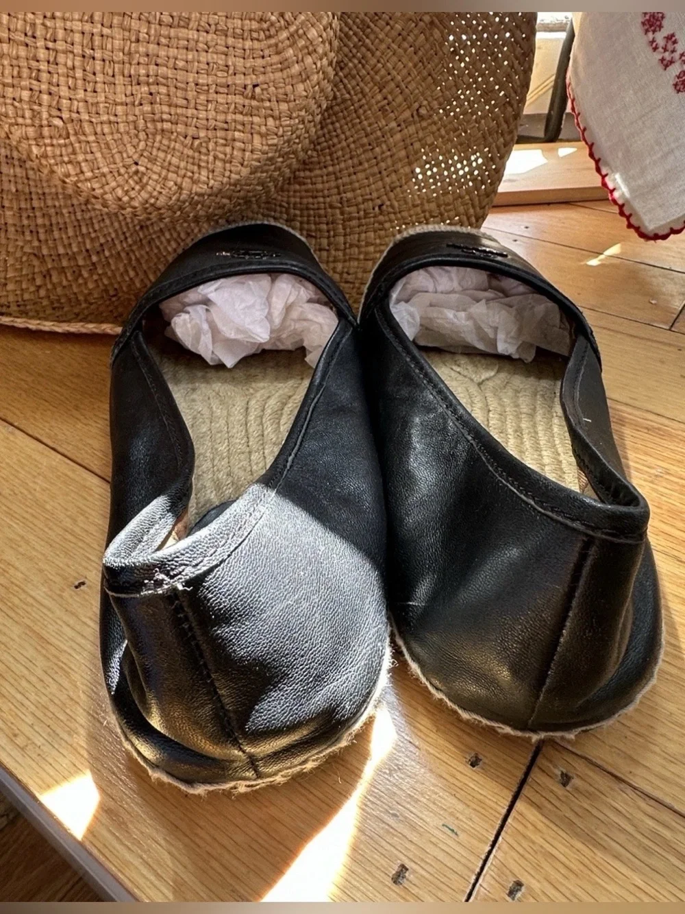 COACH Rhodelle Leather Espadrilles Slip On Sandals Black Women’s US Size 9.5